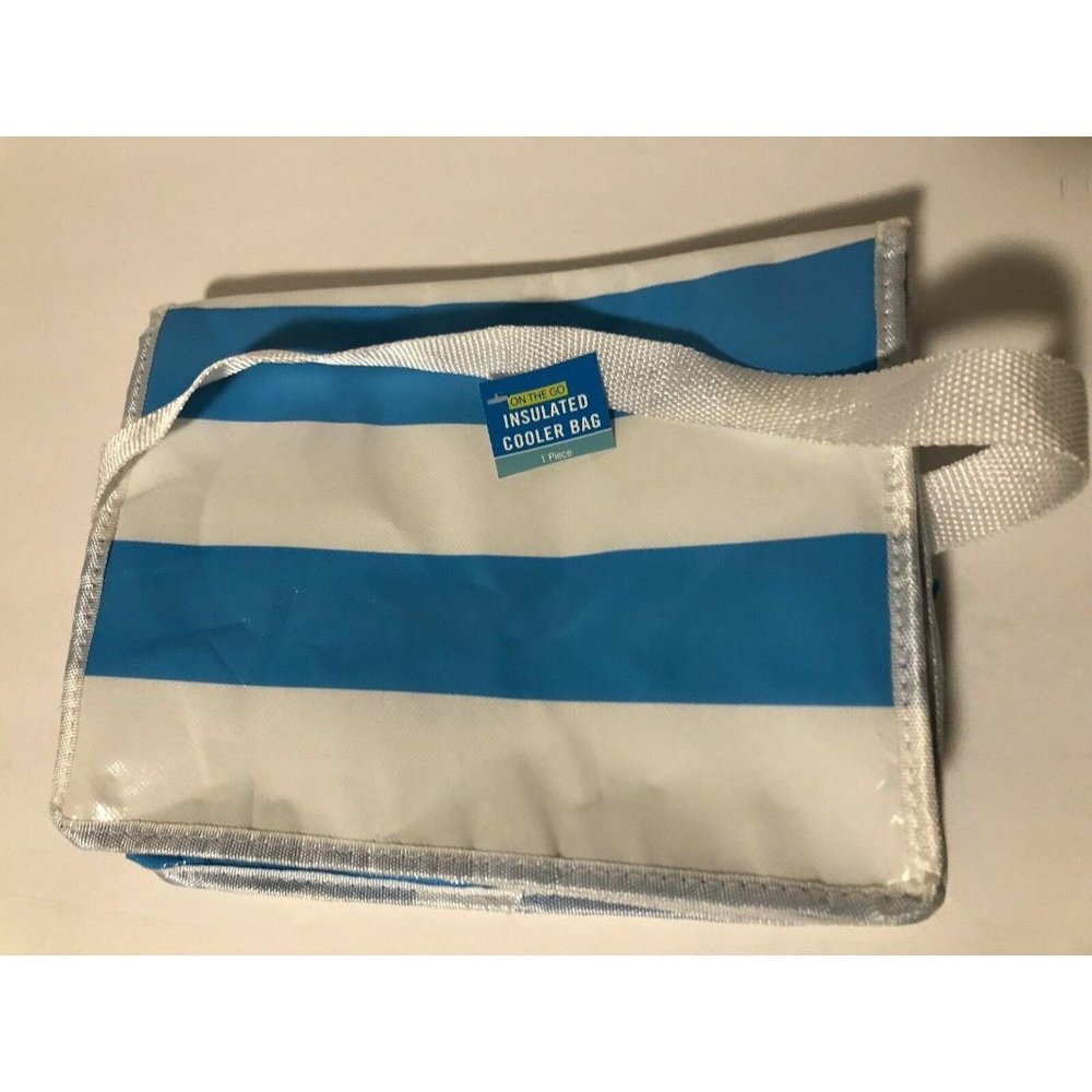 On the Go Cooler Bag New Blue White Striped Cold Insulated